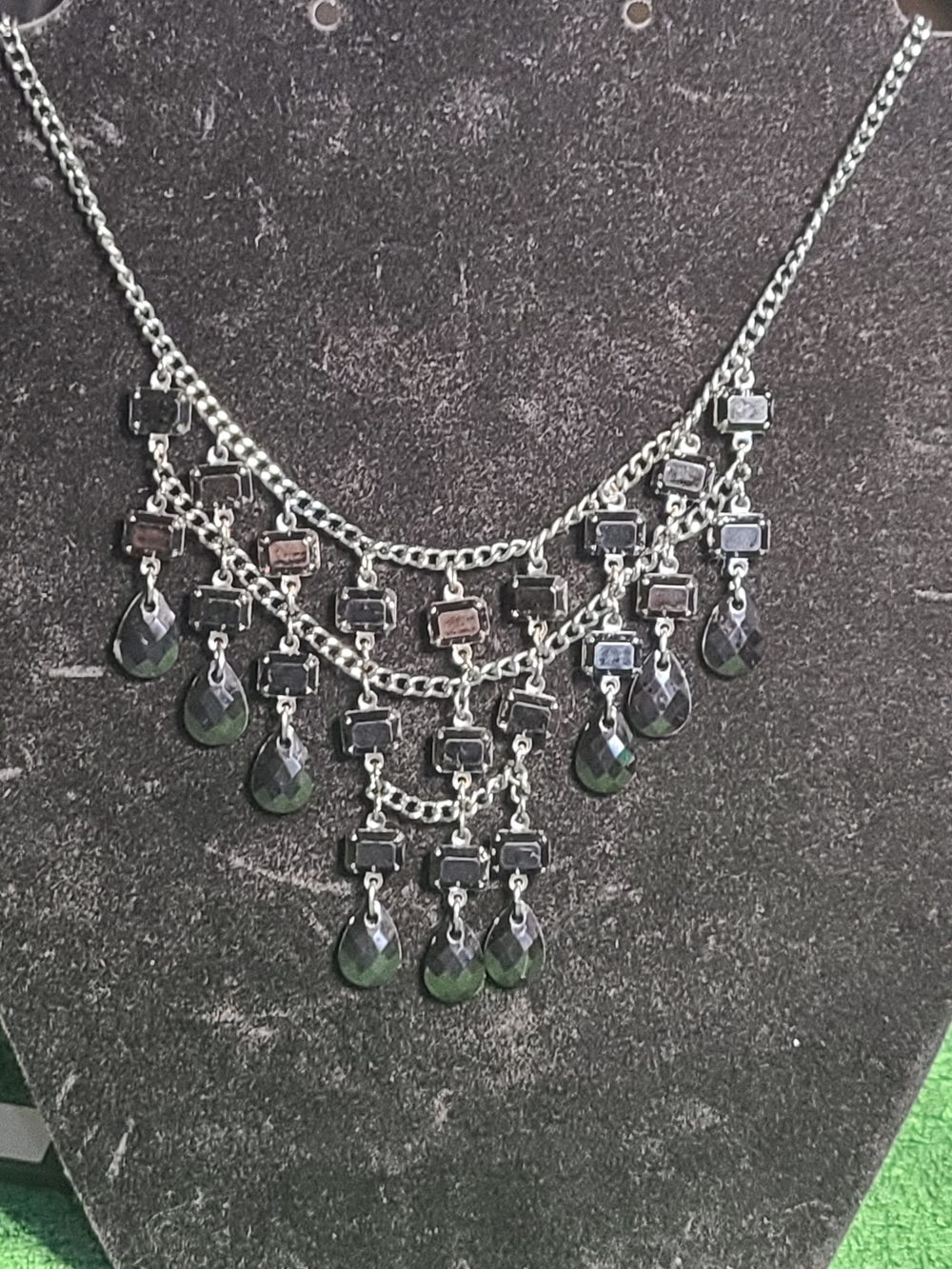 Vintage Gothic Black Bib Statement Necklace Rhinestone Teardrop Grunge Goth